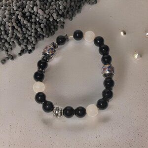 Black Onyx Colored Vintage 3" Chinese Cloisonne Beaded Semi-stretch Bracelet
